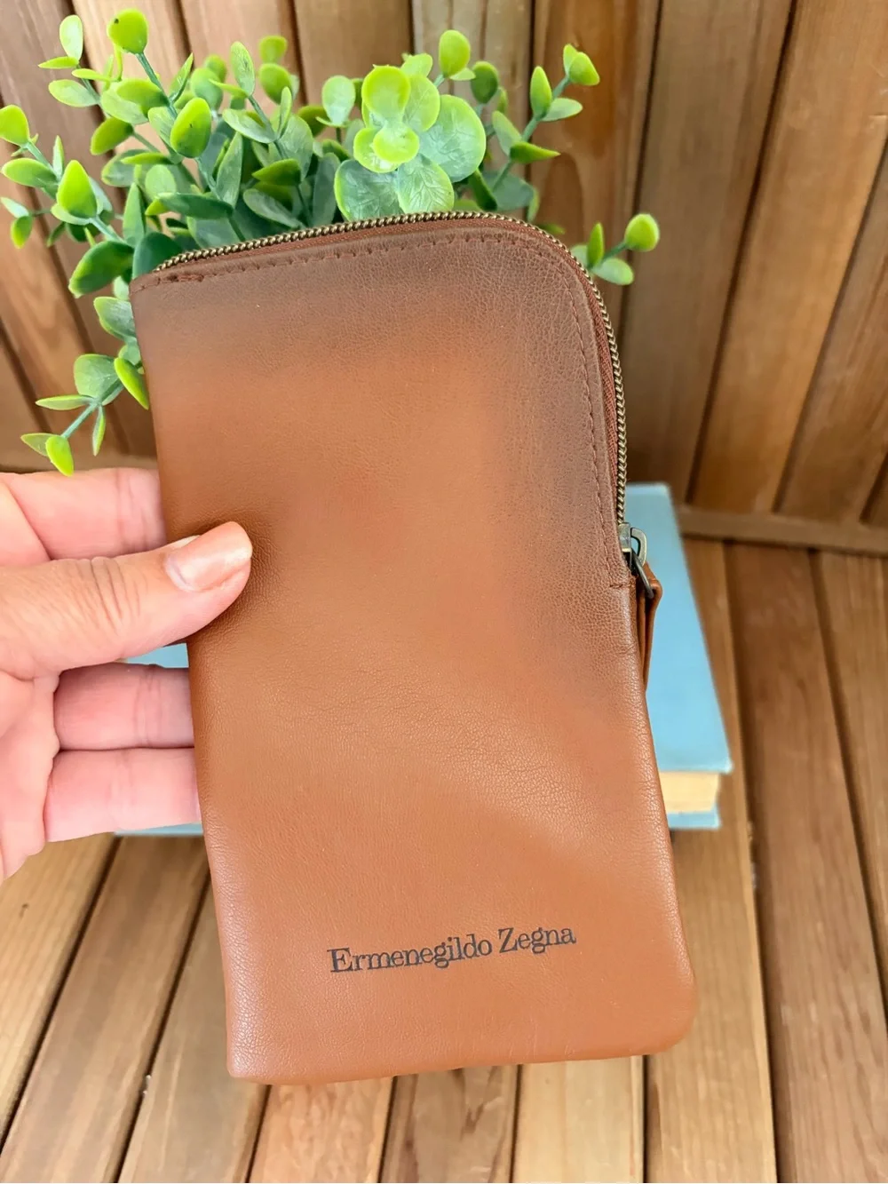 Ermenegildo Zegna Leather Zip Pouch Brown Designer Travel Case